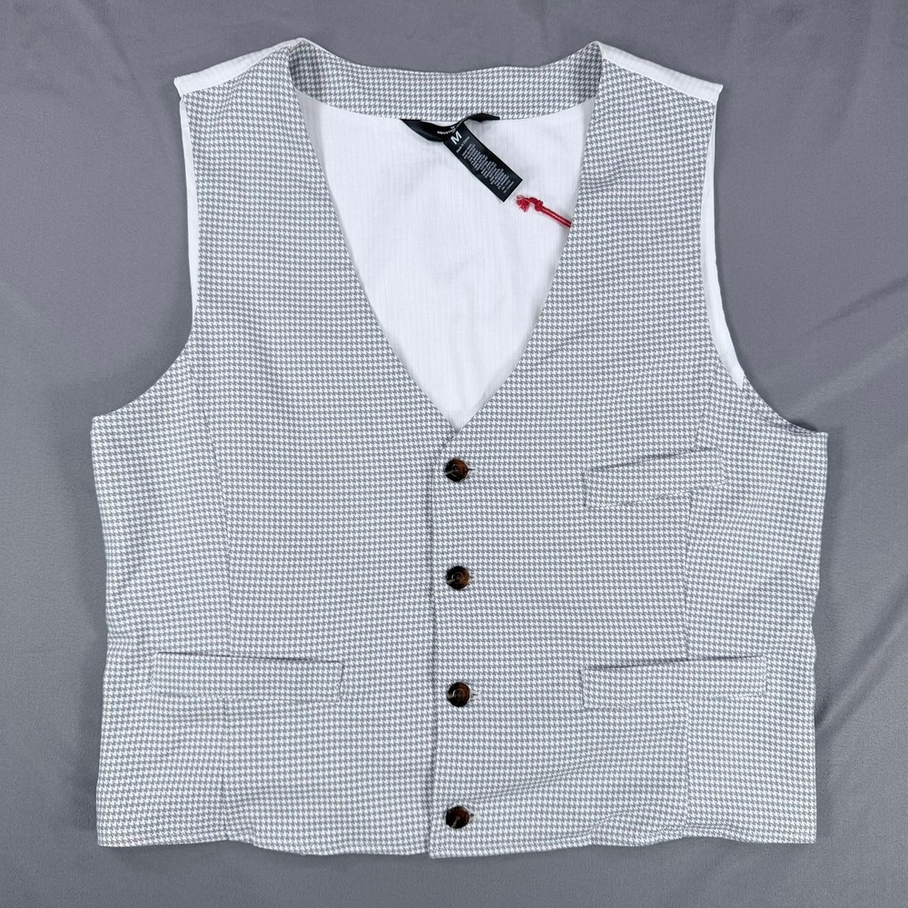 Houston White Mens M Grey Houndstooth Recycled Poly Blend Suit Vest SP25HW667B